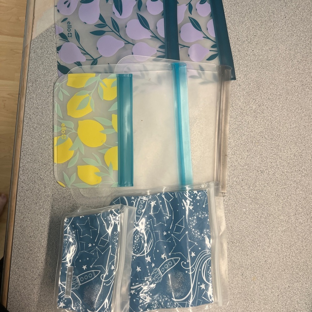 Reusable Food Storage Bags Set - Blue, Yellow, Purple